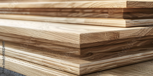 Stacked wooden carpentry boards from natural wood in a woodworking industry 