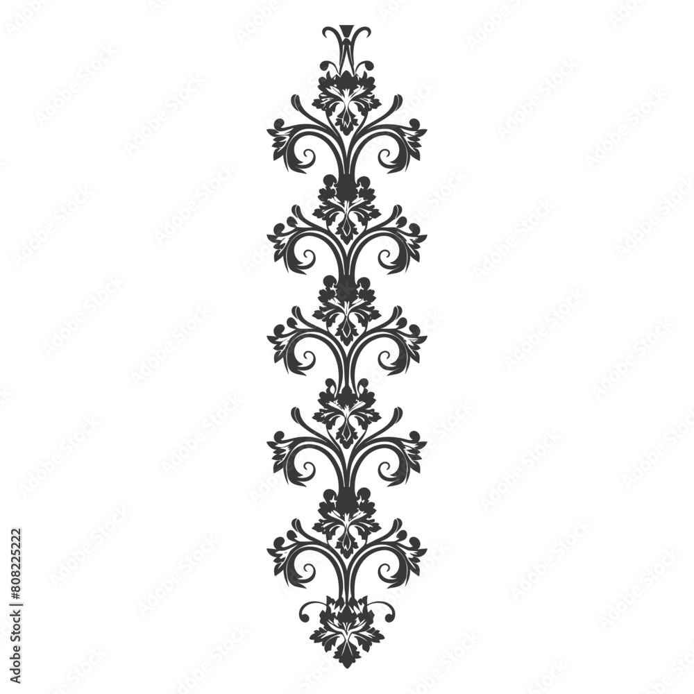 Silhouette vertical line divider with Baroque ornament black color only Silhouette vertical line divider with Baroque ornament black color only