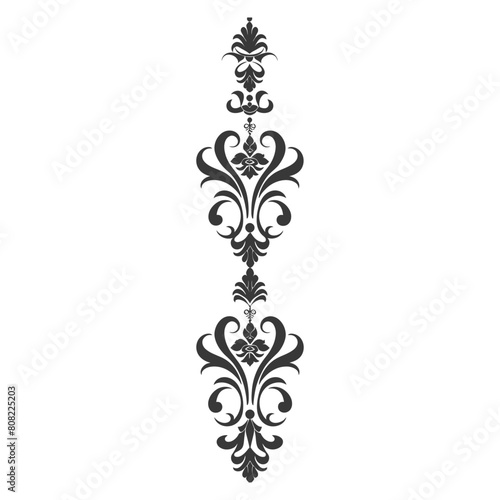 Silhouette vertical line divider with Baroque ornament black color only