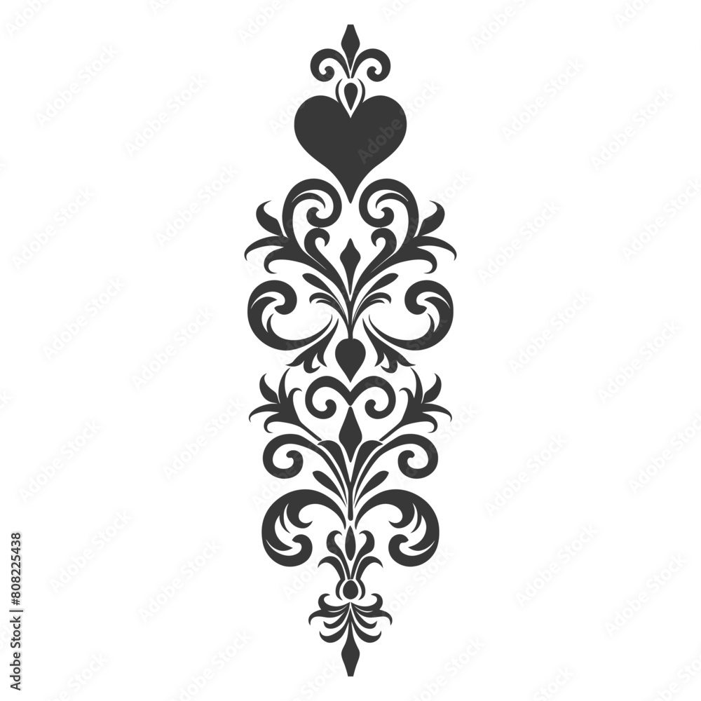 Silhouette vertical line divider with Hearth shape Baroque ornament black color only Silhouette vertical line divider with Hearth shape Baroque ornament black color only