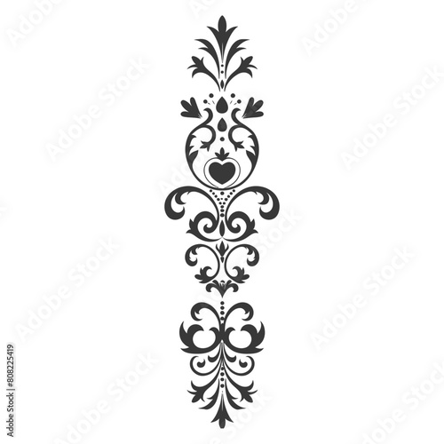 Silhouette vertical line divider with Hearth shape Baroque ornament black color only