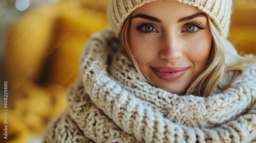 Woman Wearing Knitted Hat and Scarf Woman Wearing Knitted Hat and Scarf