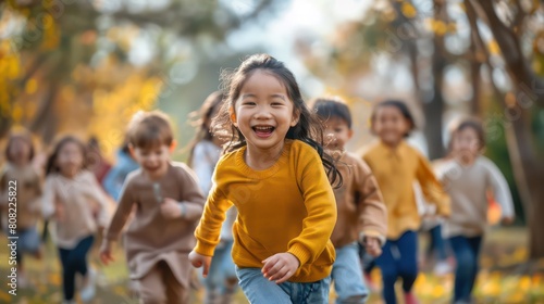 children playing in a park  laughing and running