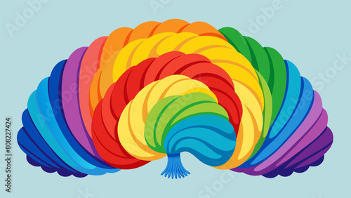 A rainbow display of recycled yarn made from unraveling old sweaters and respun into new skeins.. Vector illustration