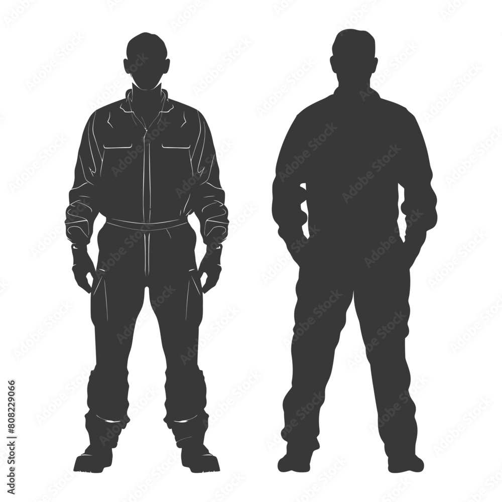 Fototapeta premium Silhouette Man Workers wearing jumpsuit black color only