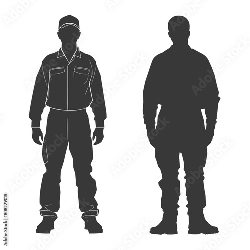 Silhouette Man Workers wearing jumpsuit black color only