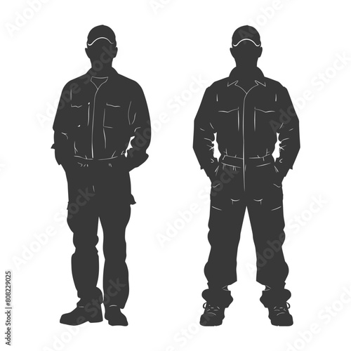 Silhouette Man Workers wearing jumpsuit black color only