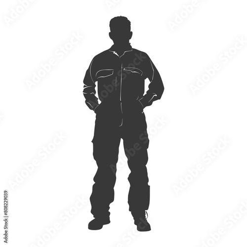 Silhouette Man Workers wearing jumpsuit black color only