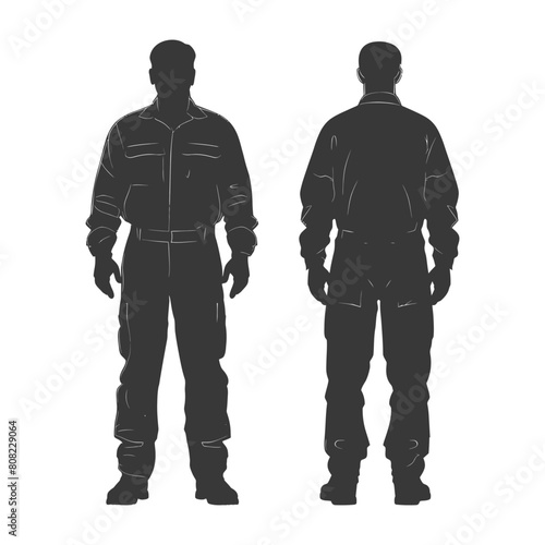 Silhouette Man Workers wearing jumpsuit black color only