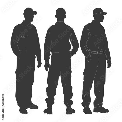Silhouette Man Workers wearing jumpsuit black color only