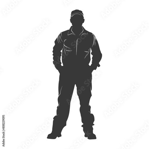 Silhouette Man Workers wearing jumpsuit black color only