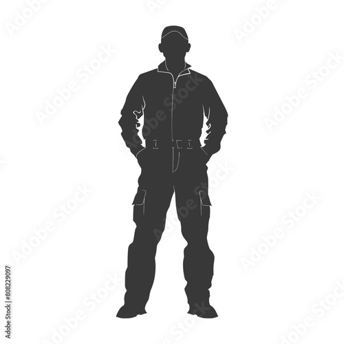 Silhouette Man Workers wearing jumpsuit black color only