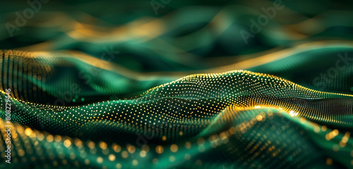 Emerald and gold abstract dot wave, embodying opulence and regality in art.
