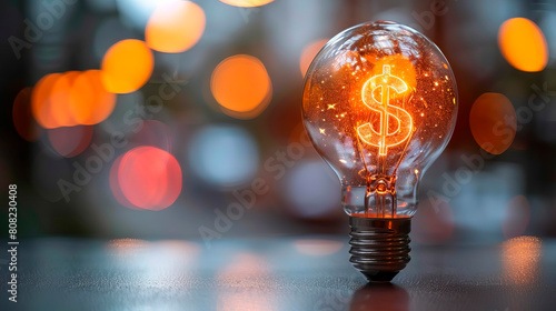 a light bulb with a dollar sign filament background