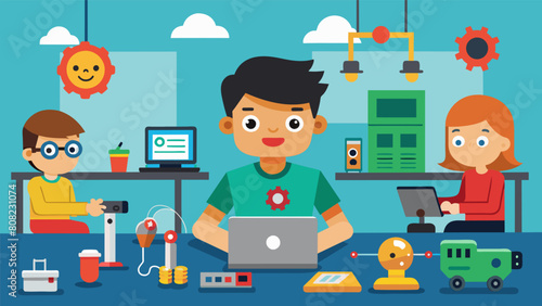 A place where young tech enthusiasts can unleash their imaginations and build their own gadgets.. Vector illustration