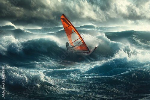 Adventurous man navigating the sea on a windsurf © Damian