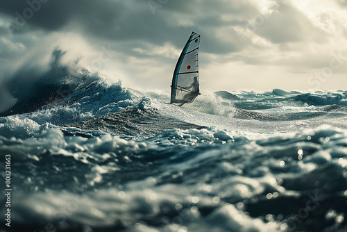 Windsurfer catching strong winds on the ocean photo