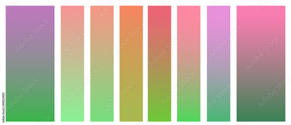 Fototapeta premium Set of gradient backgrounds. Green and pink are trendy summer colors. For graphic design. Vector illustration
