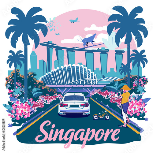 SINGAPORE, Singapore. Vector illustration in flat style.