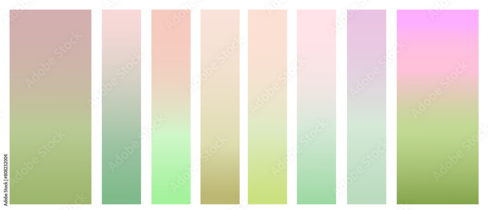 Set of gradient backgrounds. Green and pink are trendy summer colors. For graphic design. Vector illustration