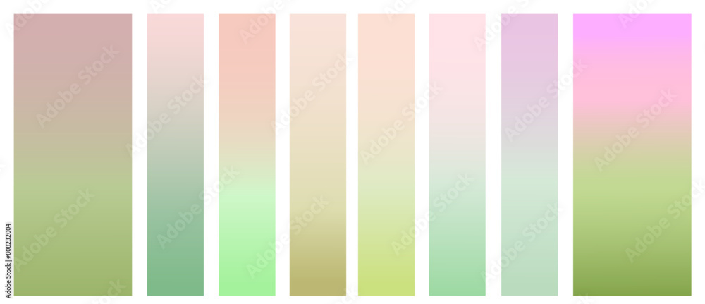 Fototapeta premium Set of gradient backgrounds. Green and pink are trendy summer colors. For graphic design. Vector illustration
