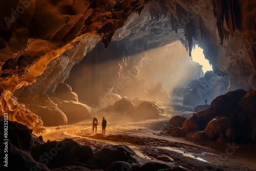 Spelunkers navigating through extensive cave systems photo