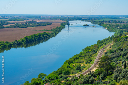 panoramic view of the Tagus River from the Jardim das Portas do Sol in the Portuguese city of Santarem-portugal.