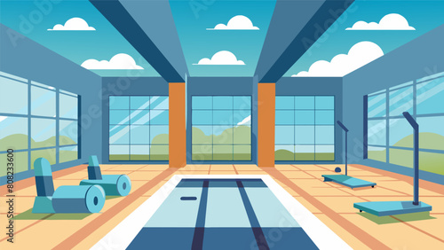A workout space with large open windows or skylights to bring in natural light and fresh air creating a welcoming and invigorating atmosphere.. Vector illustration photo