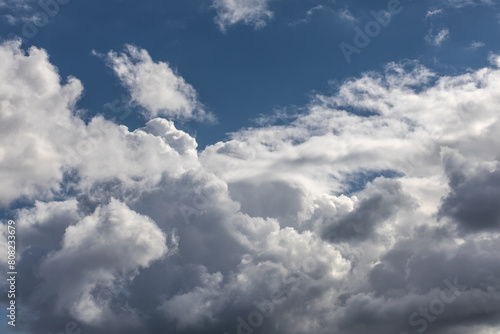 fluffy cumulus clouds in close-up