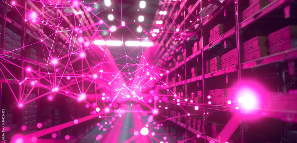 Obraz premium Abstract hot pink cable network visualization for vibrant logistics.