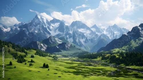 Panoramic view of the Caucasus mountains in summer  Georgia.