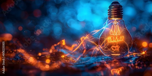 Circuitry merges illuminating a dark blue void metaphor for brilliant ideas. Concept Technology, Creativity, Innovation, Visualization, Ideas