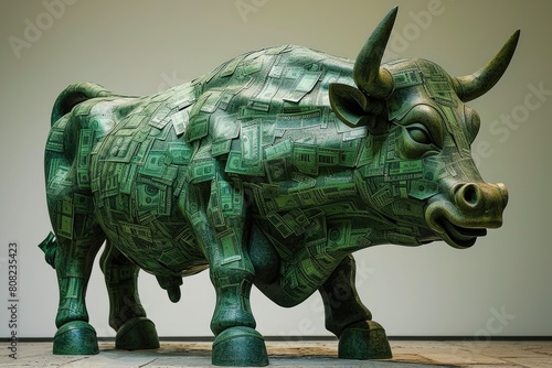 Financial Strength Sculpture  Bull Formed by Stock Market Data