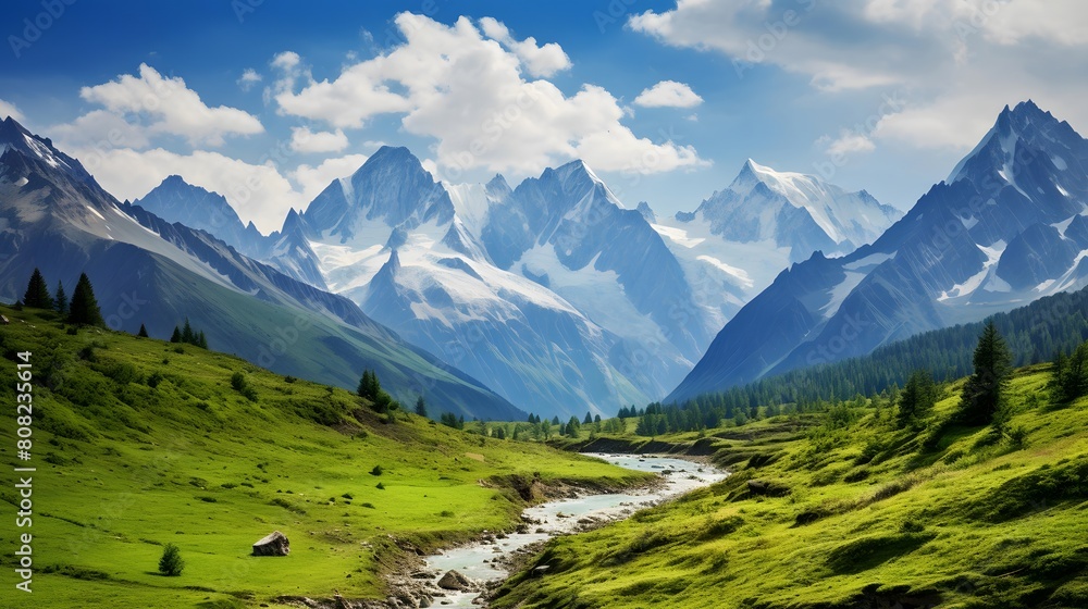 Panoramic view of the mountain range of the Caucasus, Russia