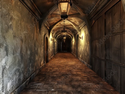 3d corridor inside a medieval castle