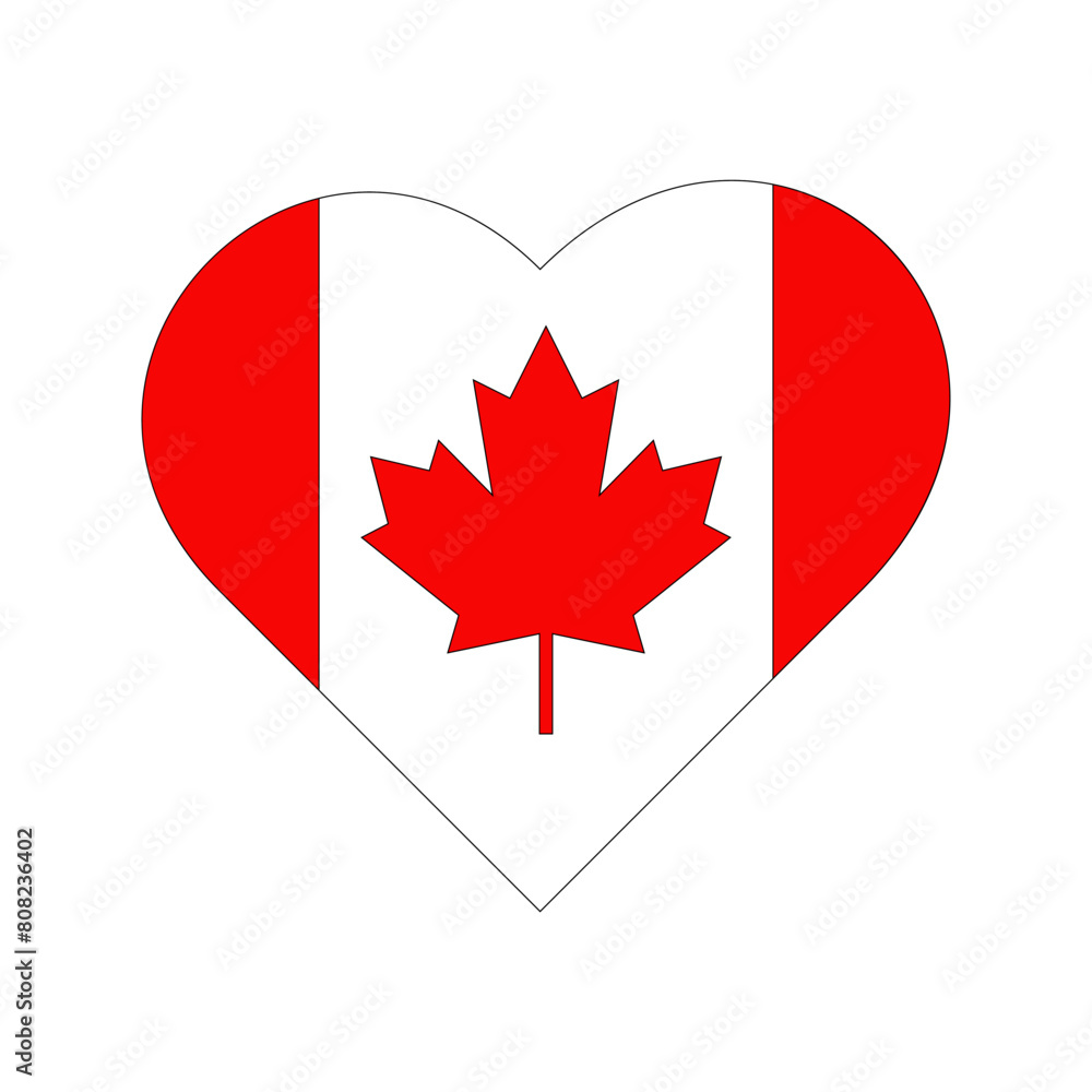 Fototapeta premium Canada Day heart shaped Canadian flag vector design element isolated on white background. For cards, banners and printing