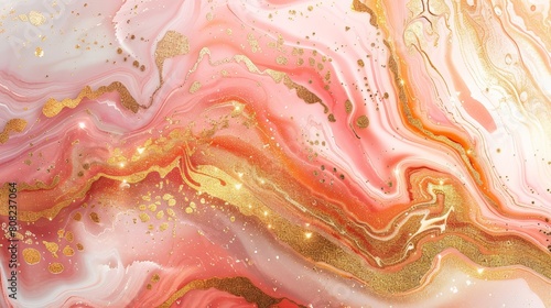 Abstract colorful marble pattern with golden glitter accents, featuring swirling and wavy luxury gold marble liquid for an elegant and opulent background.