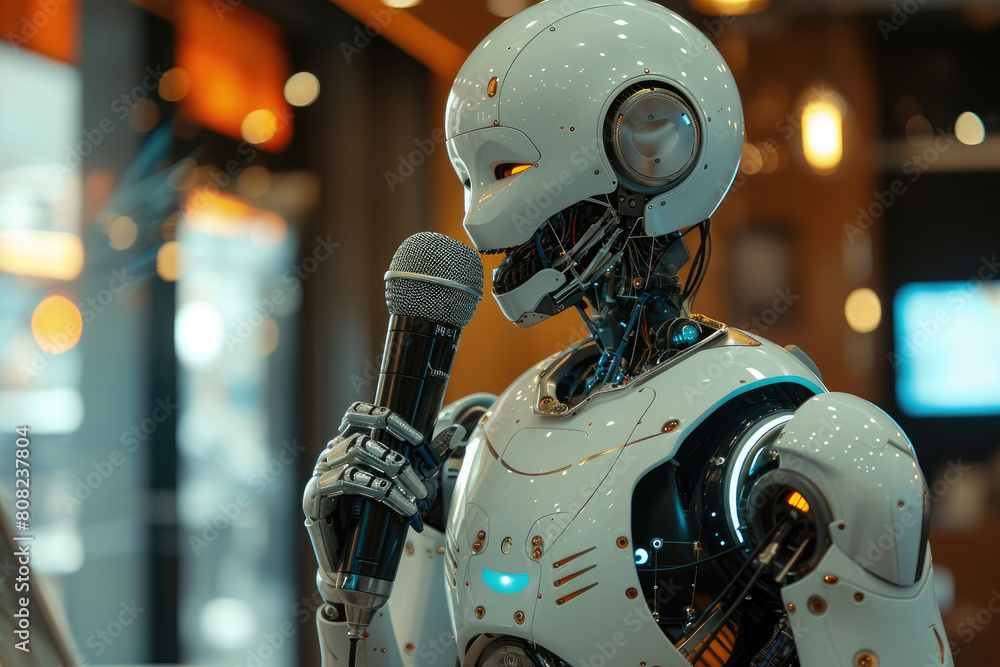 Digital Robot Voice Capture in Futuristic Studio Digital Robot Voice Capture in Futuristic Studio