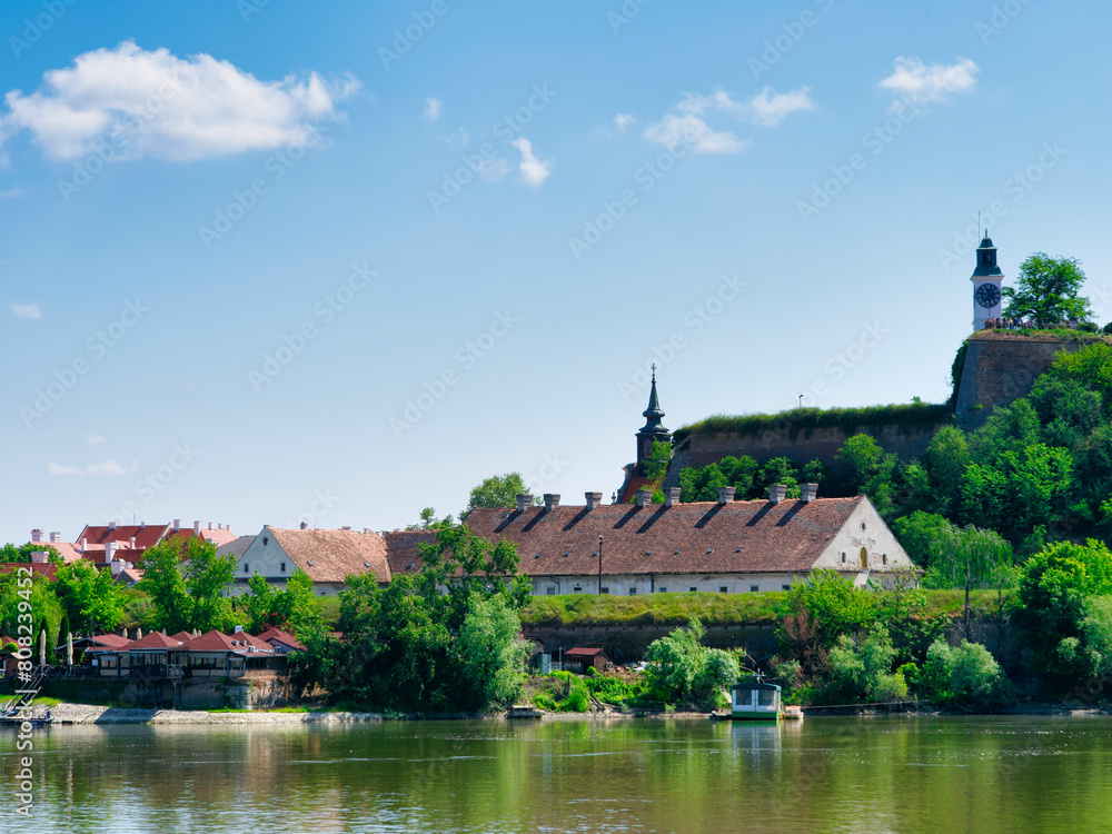 view at the village of Petrovaradin across the river of the Danube view at the village of Petrovaradin across the river of the Danube