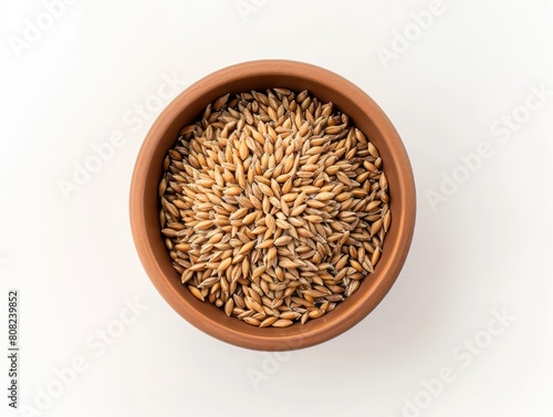 wheat bowl, top view on white background