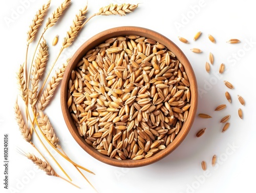 wheat bowl, top view on white background