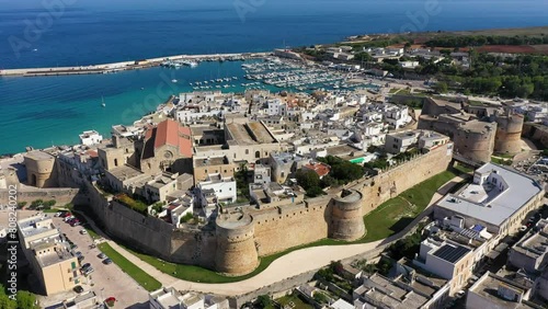 Aerial view of Otranto town on the Salento Peninsula in the south of Italy, Easternmost city in Italy (Apulia) on the coast of the Adriatic Sea. View of Otranto town, Puglia region, Italy.