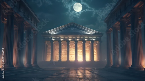 roman building, columns, rim lighting