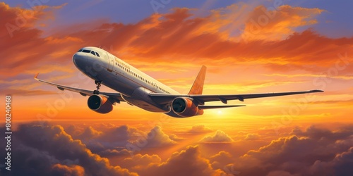 Aerial Symphony: Airliner's Elegance Amidst Sunset's Embrace