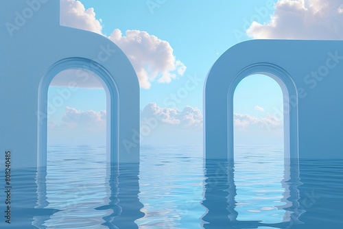 Sky-Blue Serenity: Doors Ajar to Minimalist Seascape