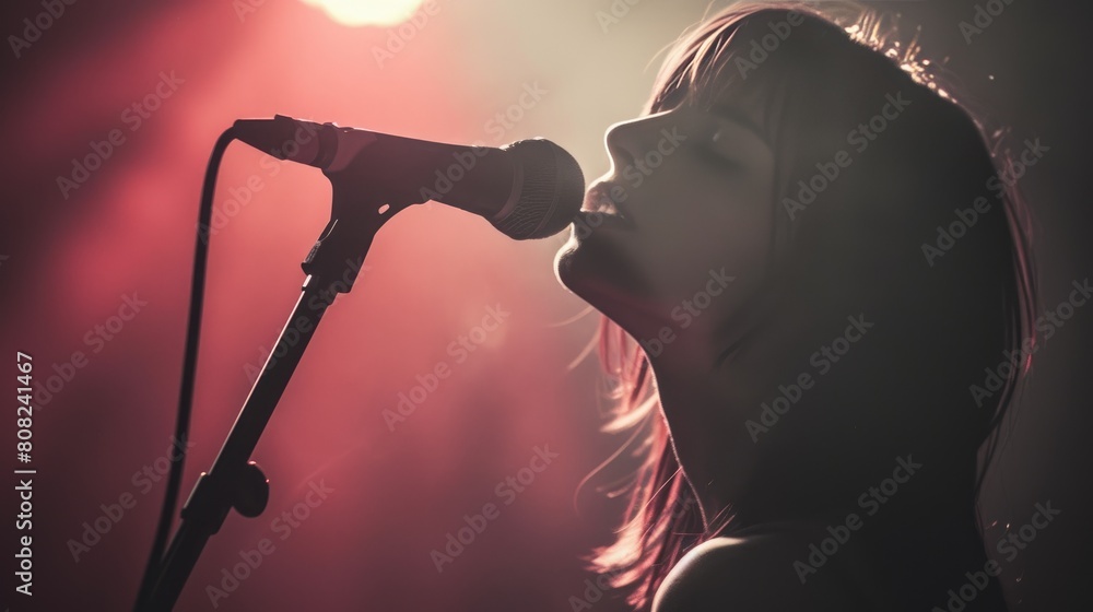Captivating Concert Moment: Female Singer in Action Captivating Concert Moment: Female Singer in Action