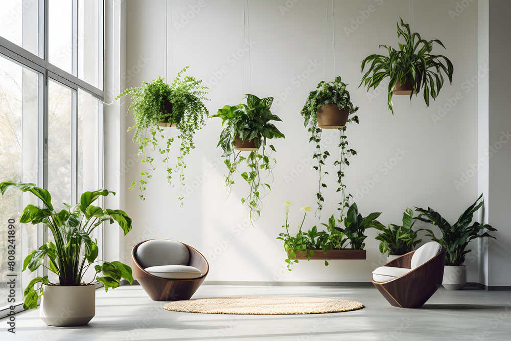 Modern home interior with hanging baskets  Generation AI,