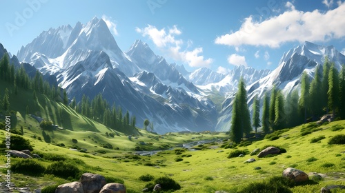Panoramic view of the mountain range. Caucasus. Russia.