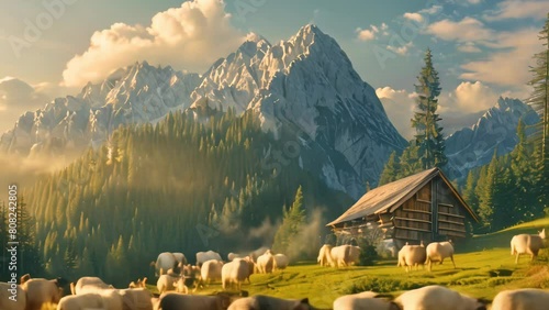 close-up view of sheep in the mountains photo