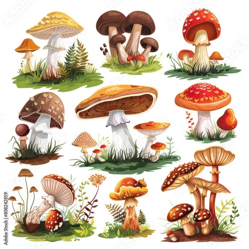 Edible mushrooms vector illustrations collection. --ar 1:1 --style raw Job ID: 1dbbd3e9-5c5a-406f-a521-dcd59d2d7cf1